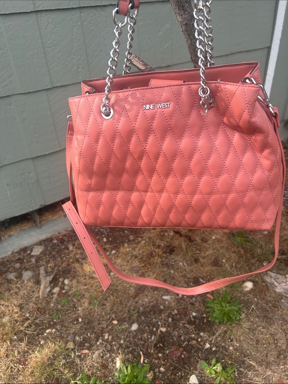 Nine West Quilted Coral-Pink Chain Strap Shoulder Bag